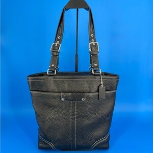 Vintage Coach Hamilton Black Pebbled Leather Tote Bag Purse F13089